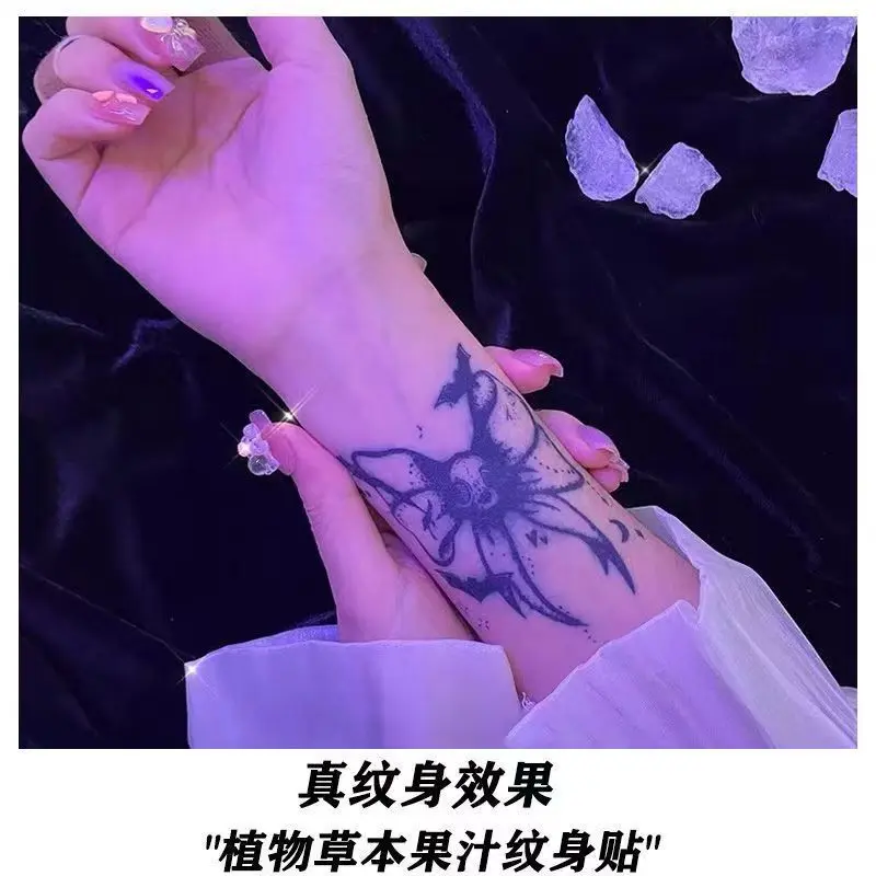Dark Bow Skeleton Herbal Tattoo Stickers Arm Leg Semi-permanent Fake Tattoo Men Women Waterproof Long-lasting Temporary Tatuajes