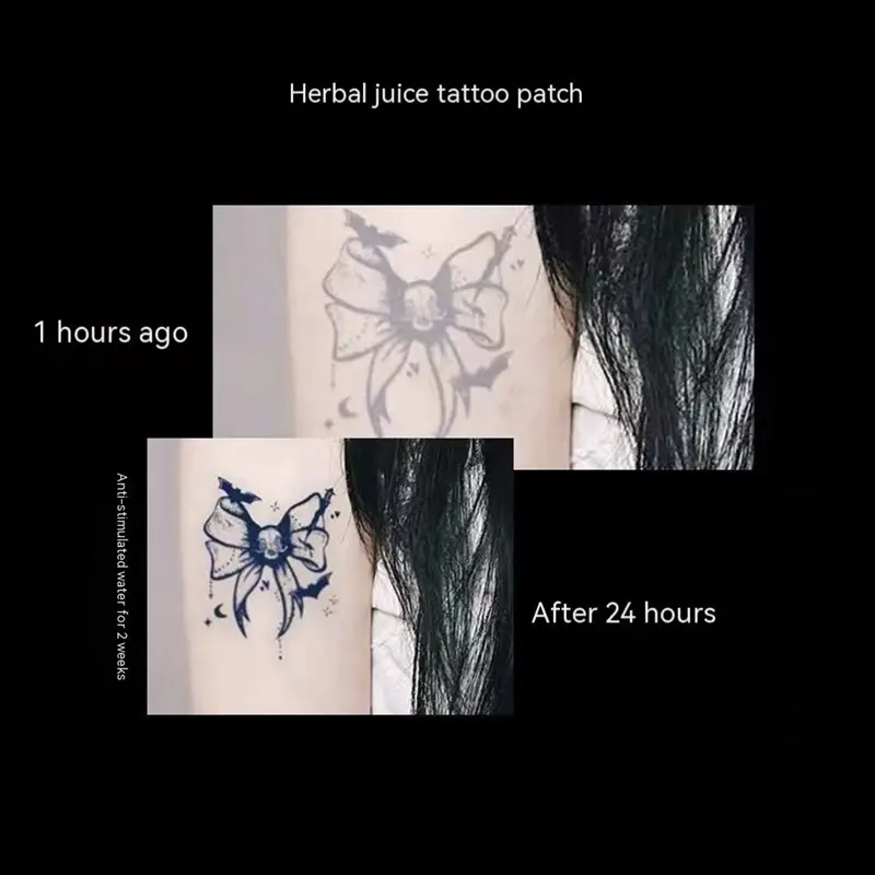 Dark Bow Skeleton Herbal Tattoo Stickers Arm Leg Semi-permanent Fake Tattoo Men Women Waterproof Long-lasting Temporary Tatuajes