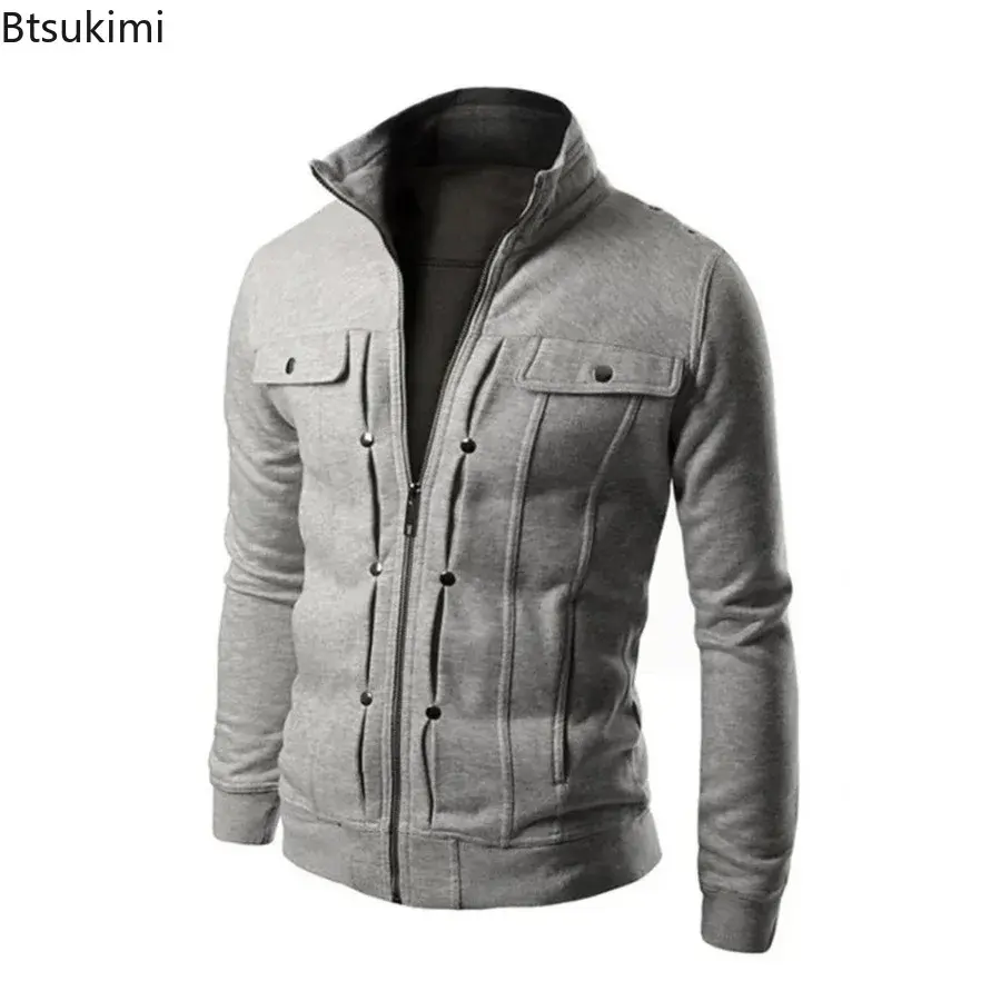 New 2025 Spring Autumn Men's Hoodies Jacket Fashion Stand Collar Zipper Loose Casual Windproof Outerwear Men Outdoor Sport Coats