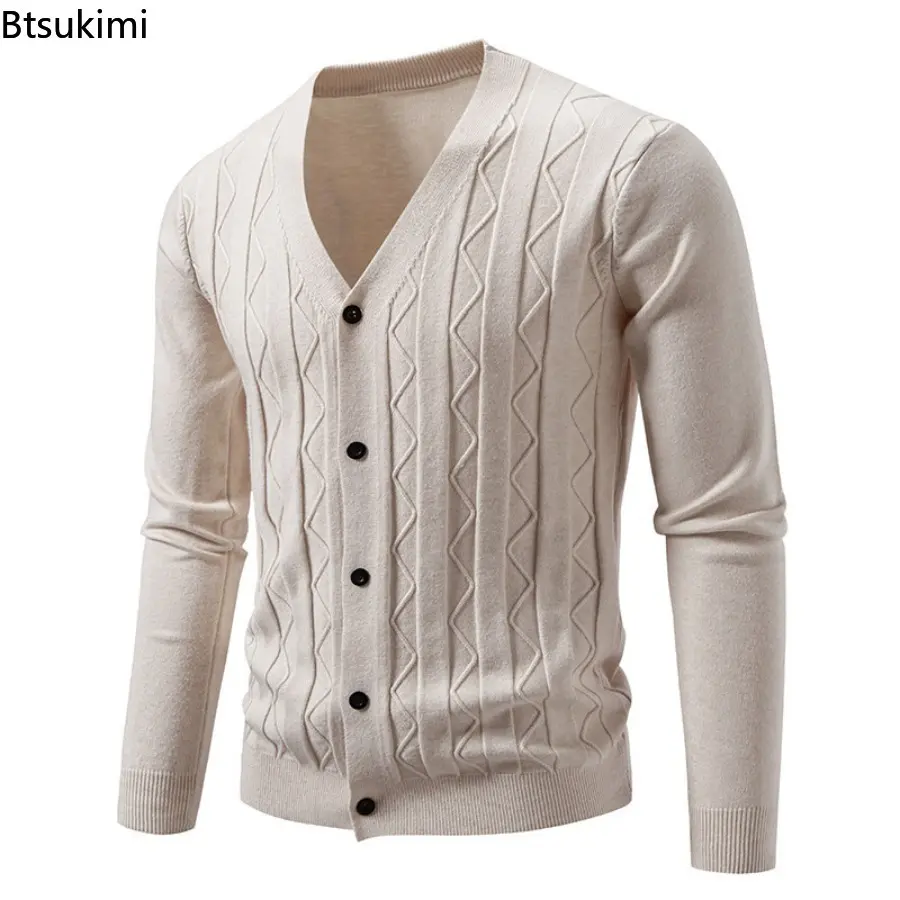 2025 Autumn Winter Men's Sweater Cardigan Fashion Slim Fit Knitted Coat for Men Single Breasted Sweatercoat Male Knit Outwear