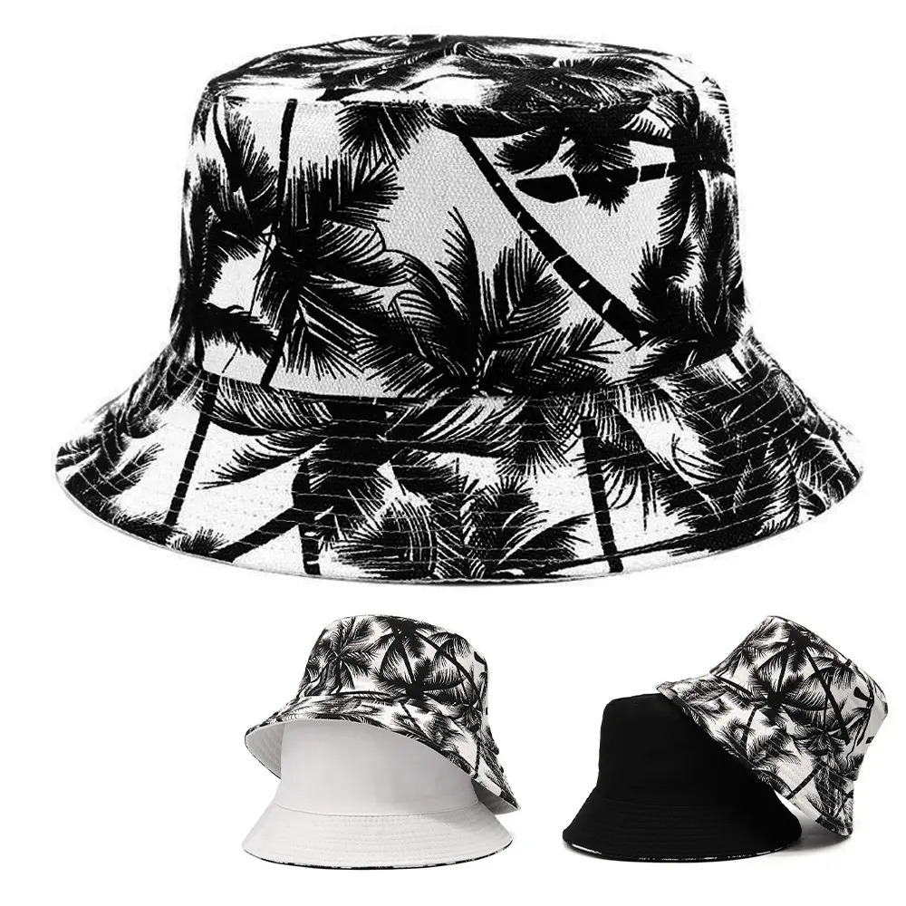 Men Women Coconut Tree Bucket Hat Printing Hip Hop Fisherman Panama Sun Hat Outdoor Street Casual Visor Bucket Ca
