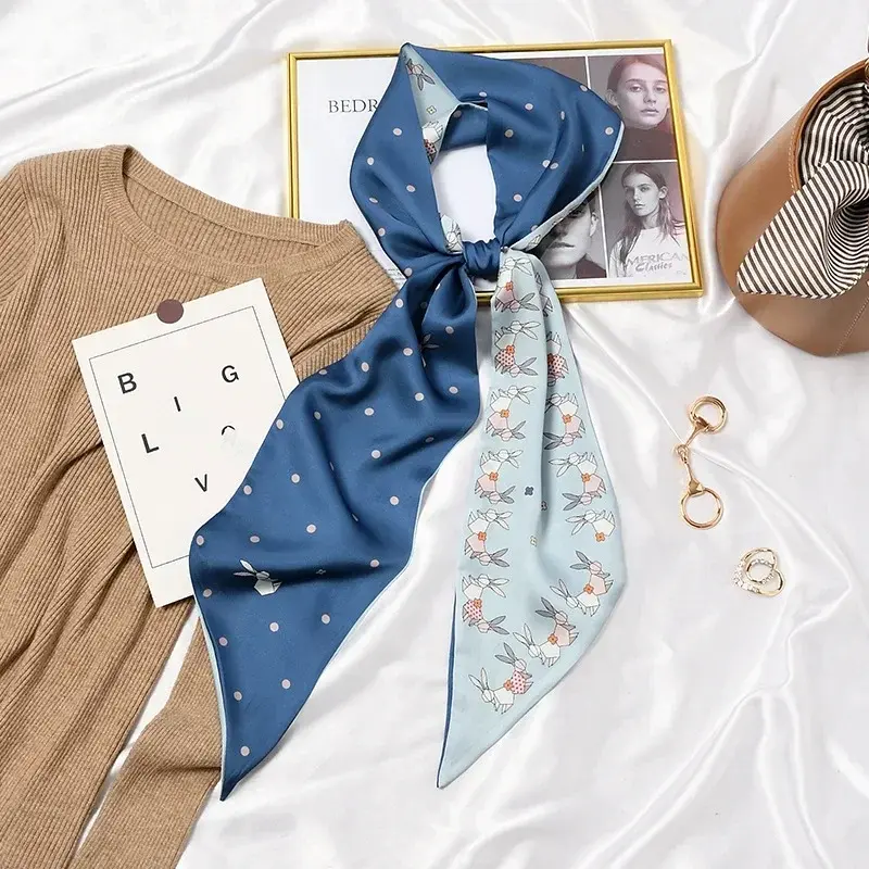 Spring/Summer Cute Kitten Ribbon For Women Soft Cozy Imitation Silk Scarf Classic Versatile Shawl Length Fashion Head Wraps