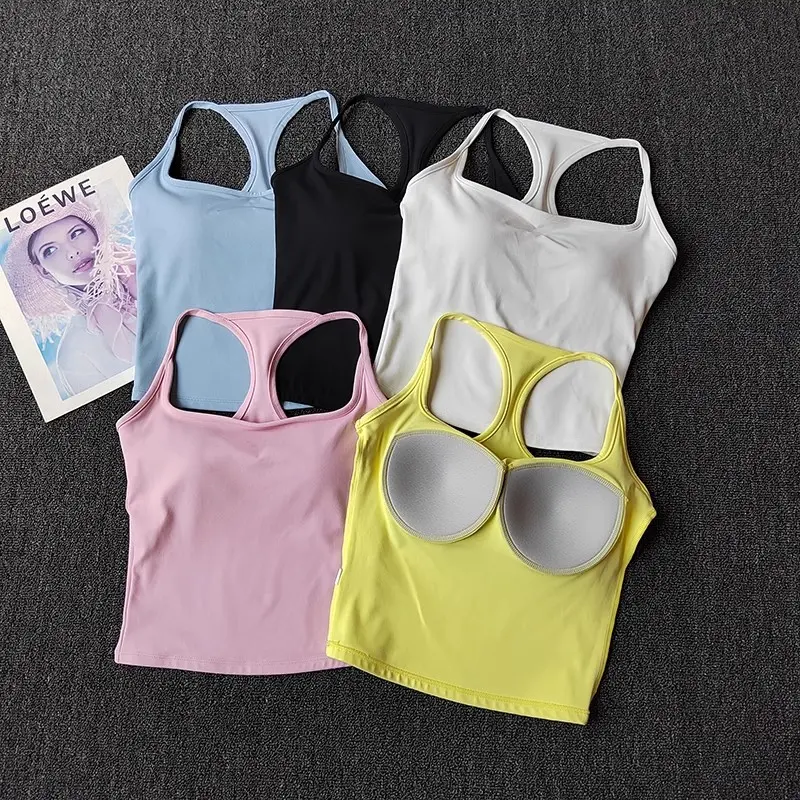 Fixed No Running Cup Yoga Underwear for Women Running Shockproof Cover for Side Breasts I-shaped Beauty and Sportswear Top Vest