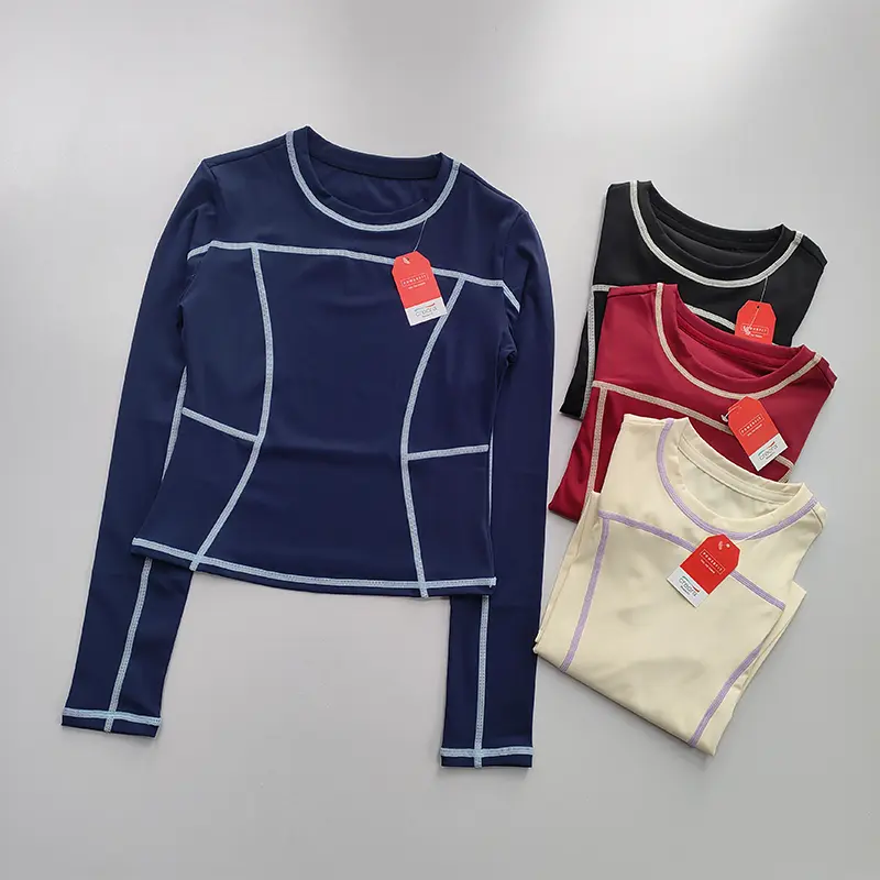 Curved Yoga Suit Long Sleeved Women's Training Slimming Sports Crop Top Quick Drying Running Fitness T-shirt Clothing