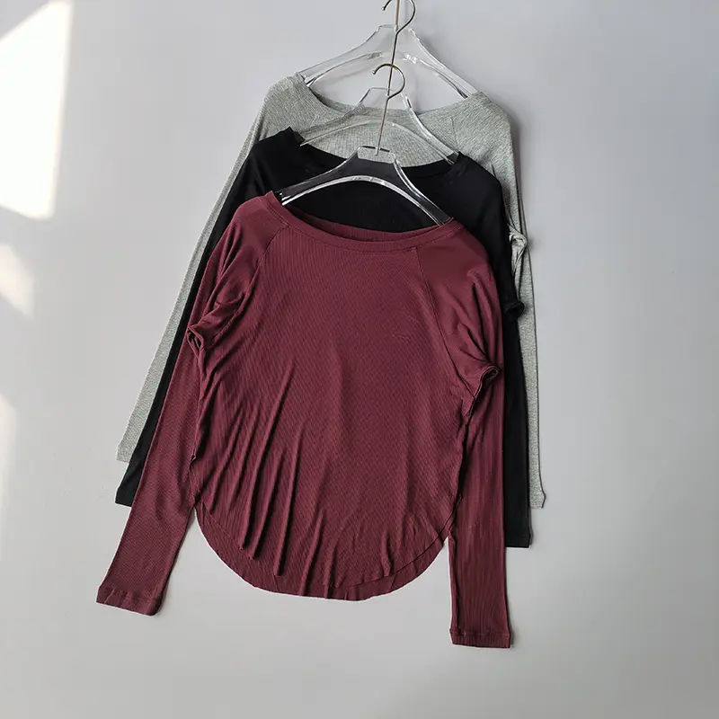 Modal Ribbed Autumn Winter Yoga Long Sleeved Outdoor Sports Top for Women Loose Fit Slimming Yoga Suit T-shirt Cover Up Shirts