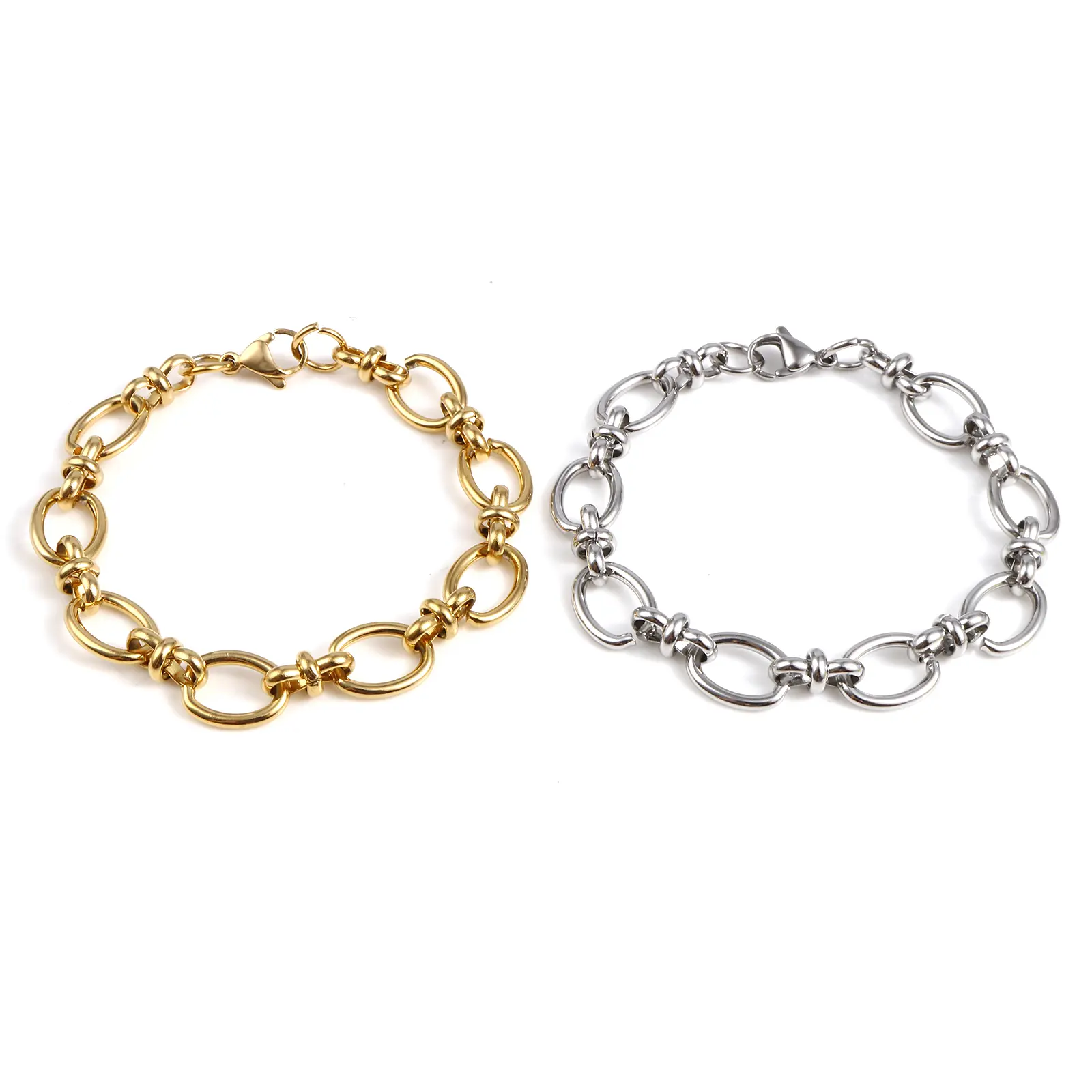 1 Piece Hiphop Punk Stainless Steel Oval Bracelets Trendy Chains Bracelet For Men Women Jewelry Gifts 19.5cm long