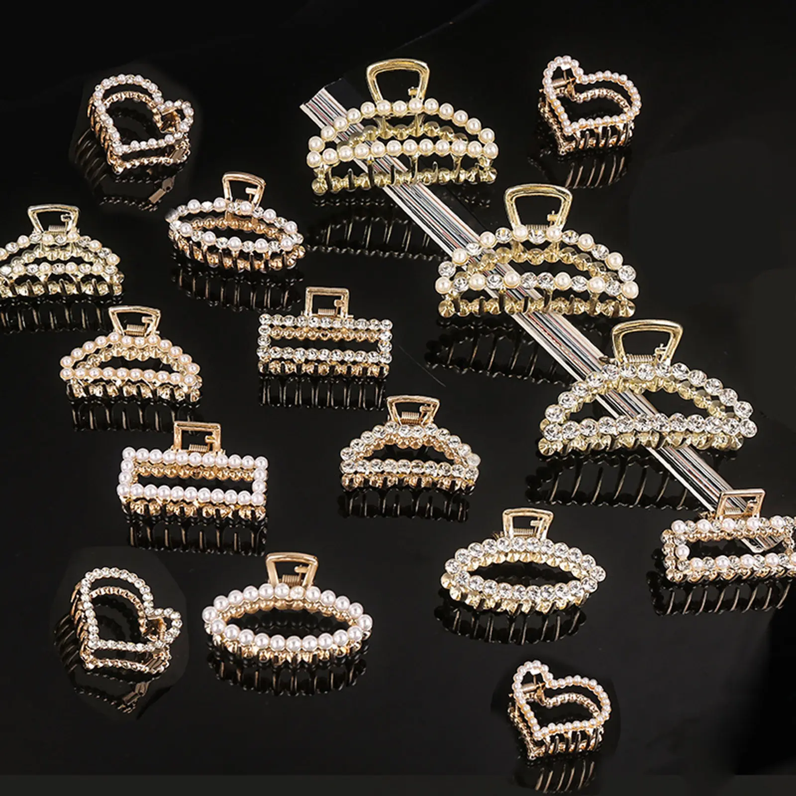 Women Girls Pearls Solid Beads Hair Claws Elegant Metal  Barrettes Headwear Hairpins Horsetail Hair Clips Hair Crab Accessories