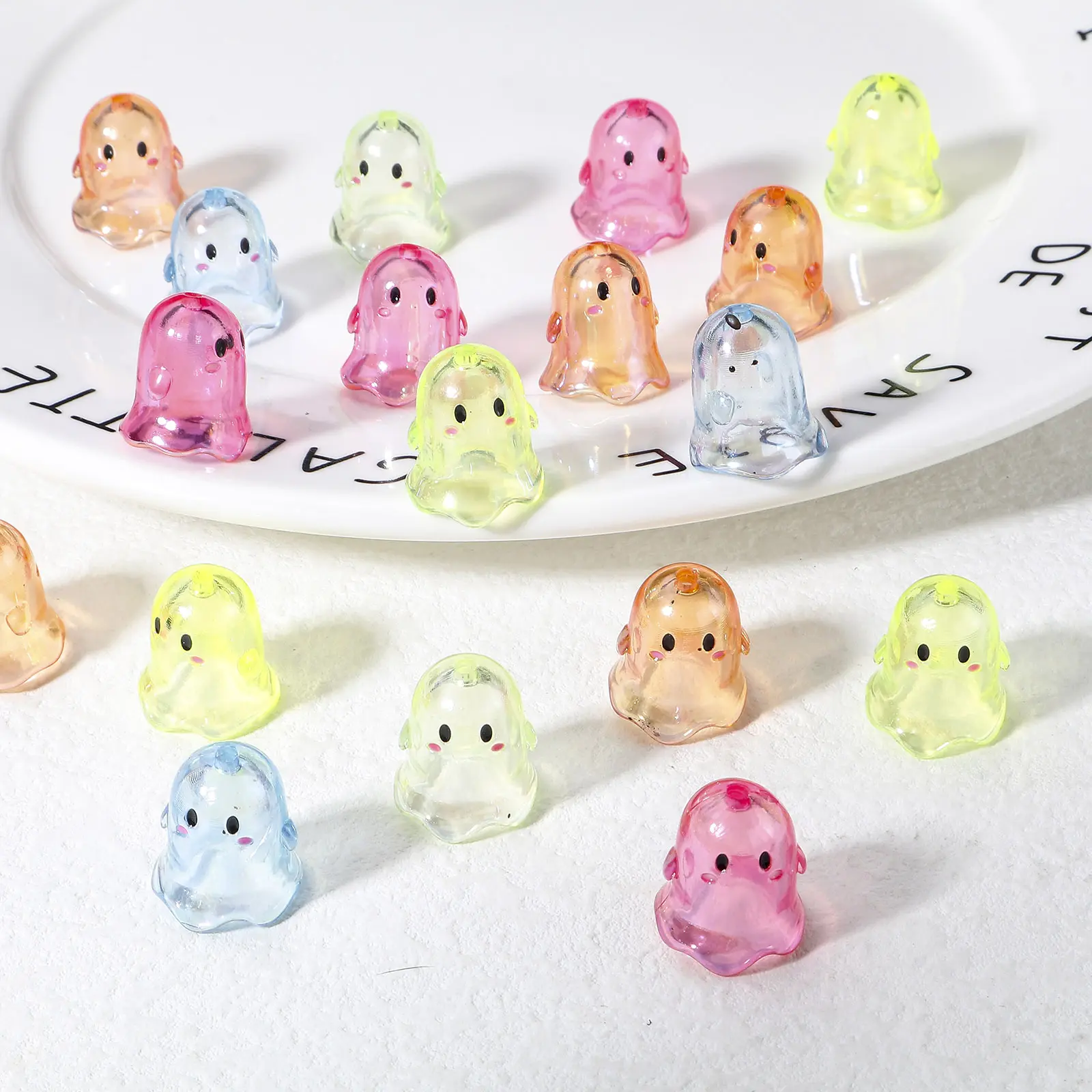 5 PCs Acrylic Halloween Ghost Beads For DIY Charm Jewelry Making MulticolorTransparent Beads 17mm x 15mm, Hole: Approx 1.8mm