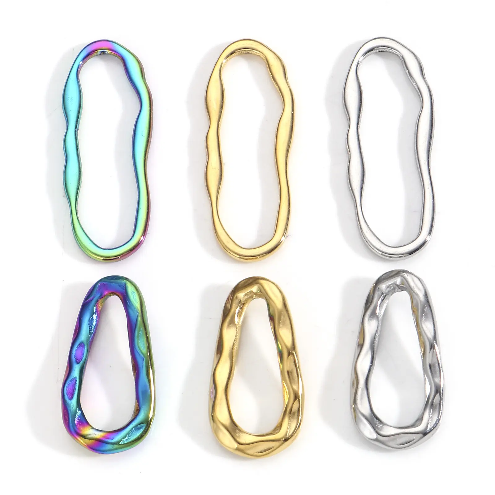 304 Stainless Steel Geometry Series Connectors Charms Pendants Multicolor Irregular Oval For DIY Jewelry Making Findings 3 PCs