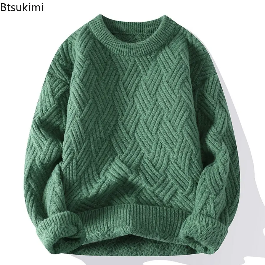 2025 Autumn Winter O Neck Kint Pullovers Men Solid Color Casaul Sweater Loose Knitted Fashion Streetwear Warm Pullover Sweaters