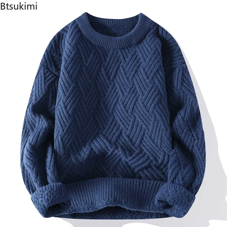 2025 Autumn Winter O Neck Kint Pullovers Men Solid Color Casaul Sweater Loose Knitted Fashion Streetwear Warm Pullover Sweaters