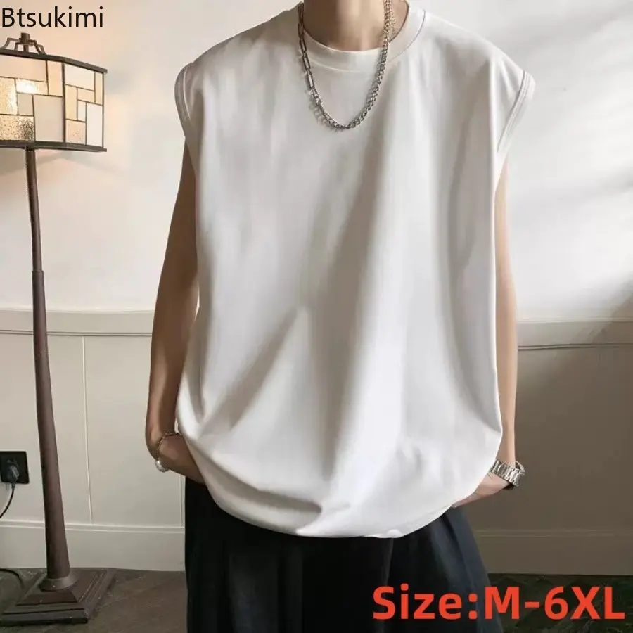2025 New Wummer Men's Sleeveless T Shirt Summer Fashion Solid O Neck Sleeveless T Shirts Men Large Size Casual Loose Street Tops