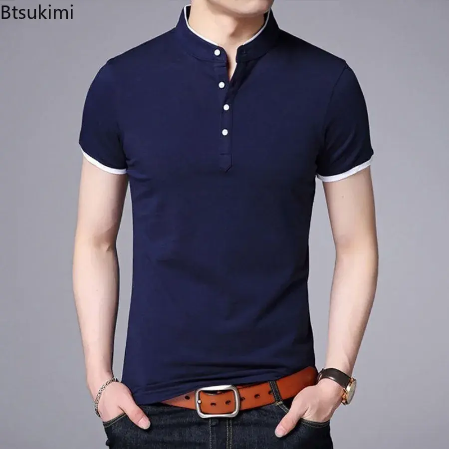 2025 Men's Summer Cotton Short-sleeved T-shirt Fashion Stand Collar Versatile Polo Shirt Men Business Casual Tops New Sport Tees