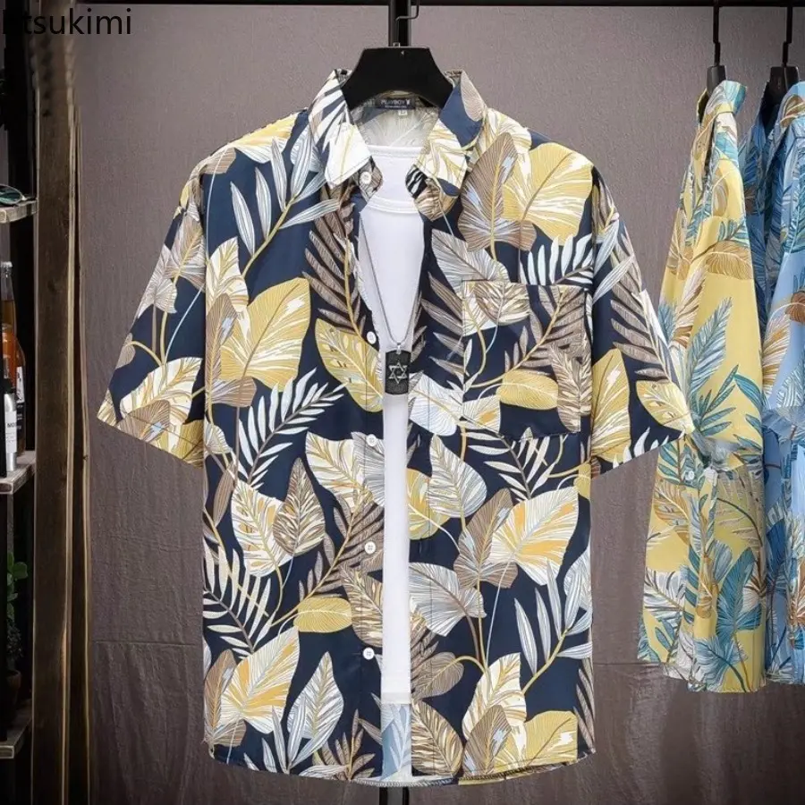 New 2025 Men's Summer Loose Thin Hawaiian Short Sleeved Floral Shirt Trendy Casual Short Sleeved Beach Vacation Clothing for Men