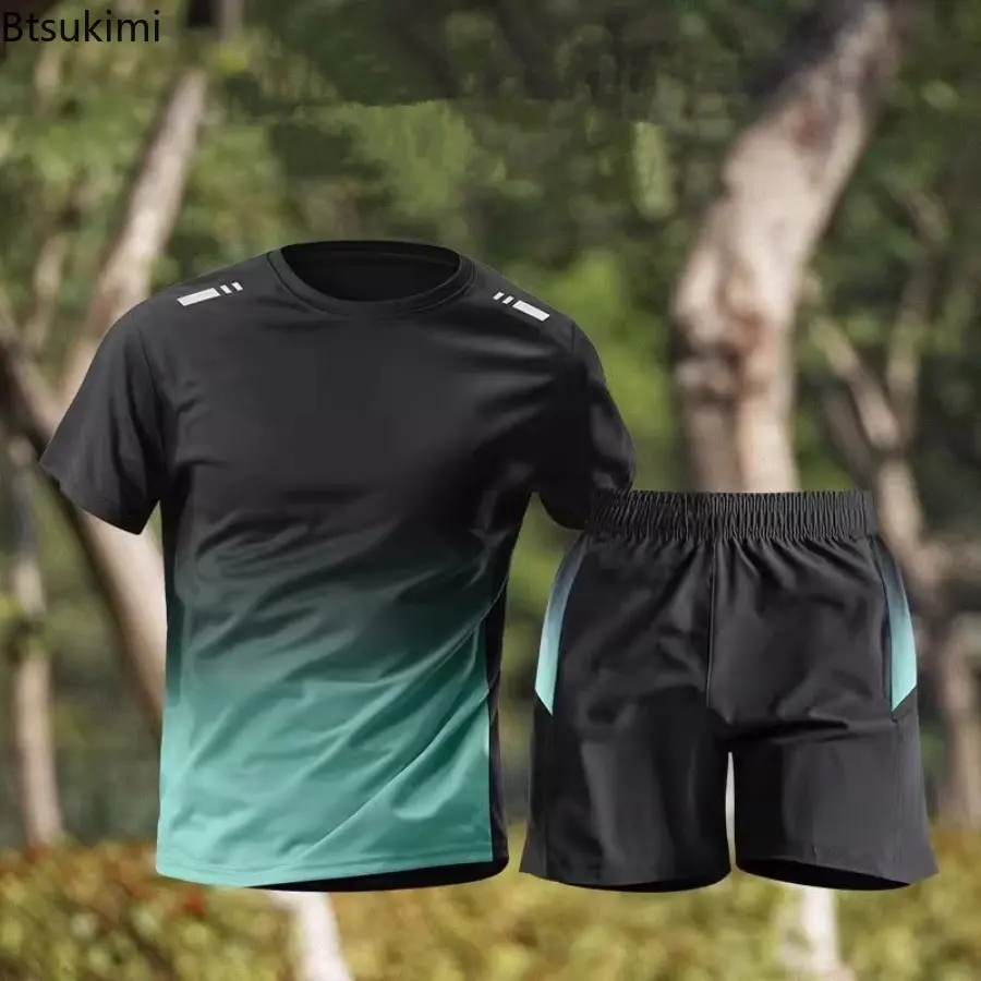 Men's Quick Drying Exercise Suit Fitness Summer Ice Silk Short Sleeve and Shorts Two-piece Set Casual Loose Running Suit for Men