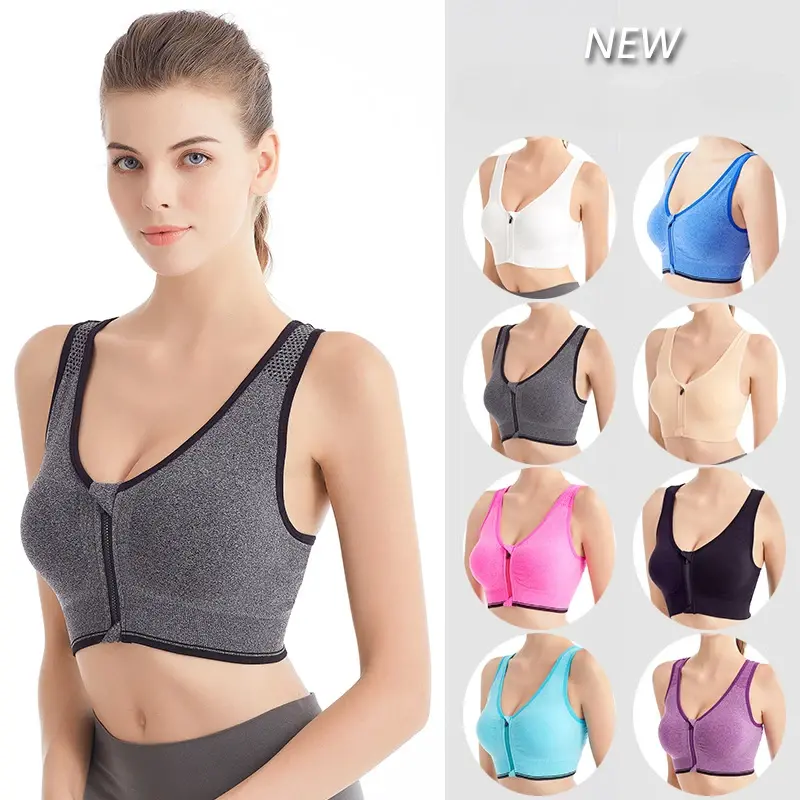 Front Zip Sports Bra Top Push Up Yoga Bra Anti-shock Non-steel Ring Running Tank Top Fitness Yoga Underwear Female Bralette