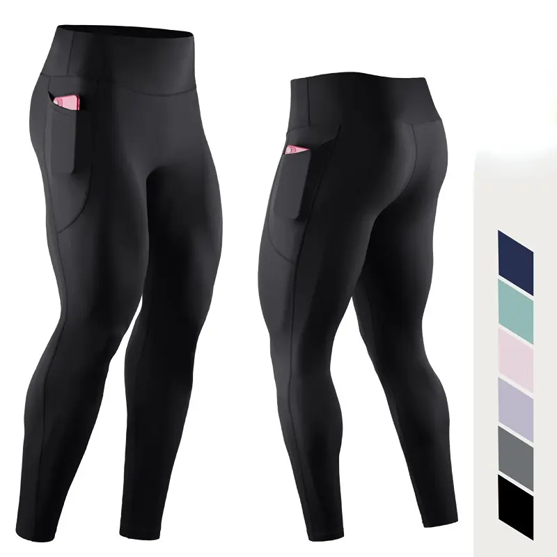 Compression Leggings Sports Tights Pocket High Waist Fitness Pants Men's Breathable High Elastic Nude Feeling Seamless Pants