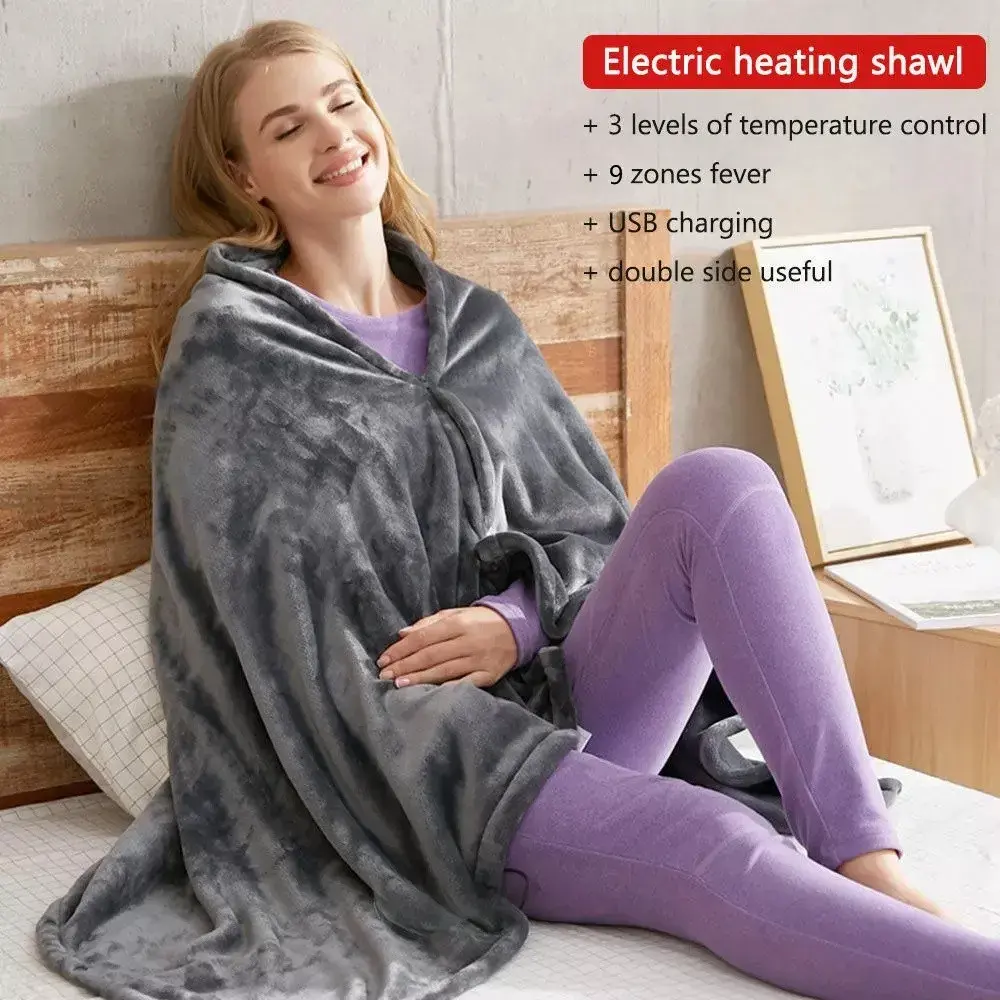 Winter USB Charging Heating Electric Blanket Charging Heating Outdoor Blanket Office Lunch Break Nap Plus Velvet Warm Shawl