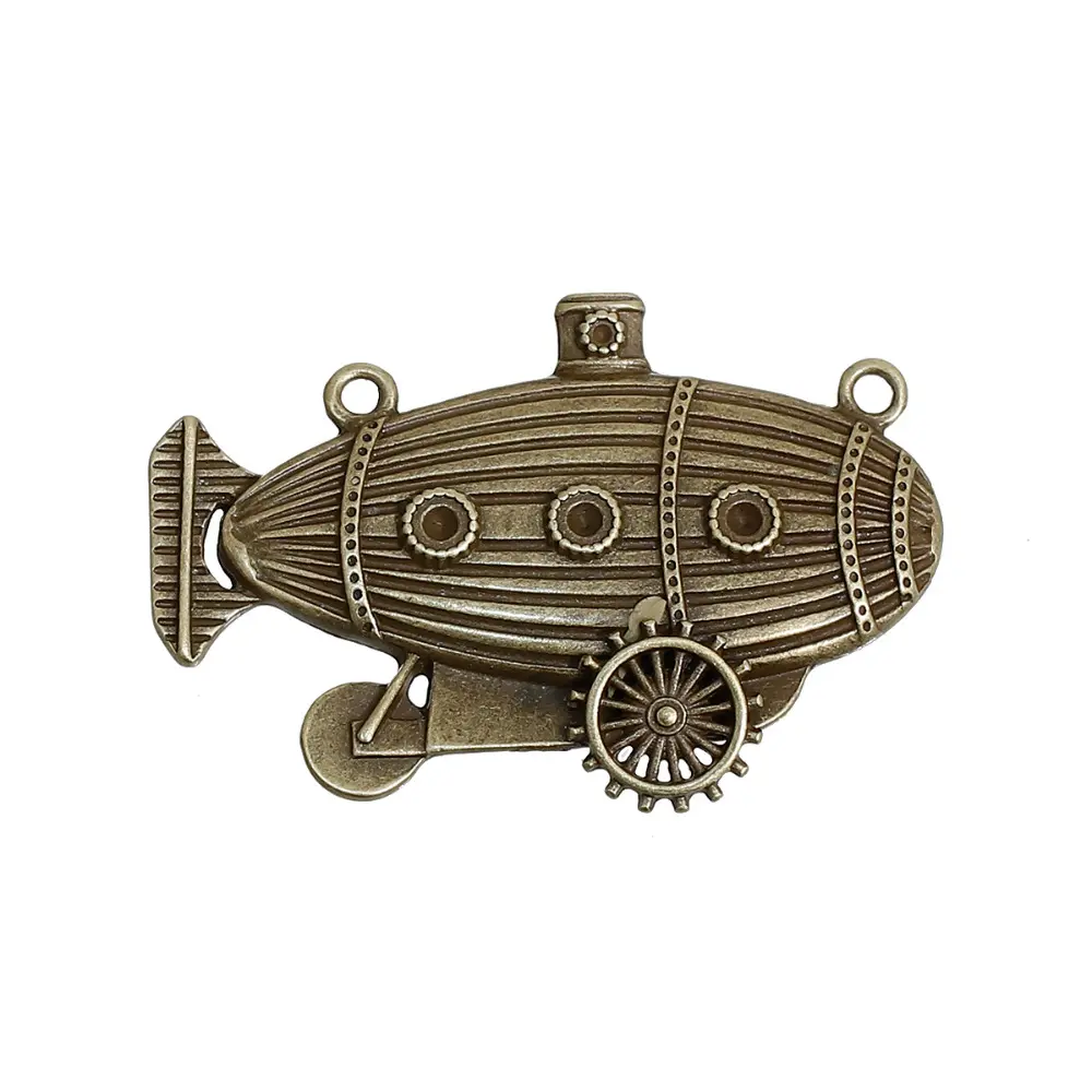 2PCs Creative Steampunk Connectors Boat Antique Bronze Gear Metal Charms DIY Necklace Vintage Jewelry Findings 49mm x 33mm