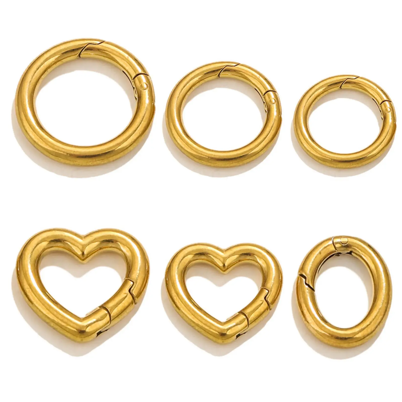 304 Stainless Steel Bolt Spring Ring Clasps Polished Heart Circular Connector DIY Necklace Jewelry Making Lobster Buckle, 1Piece