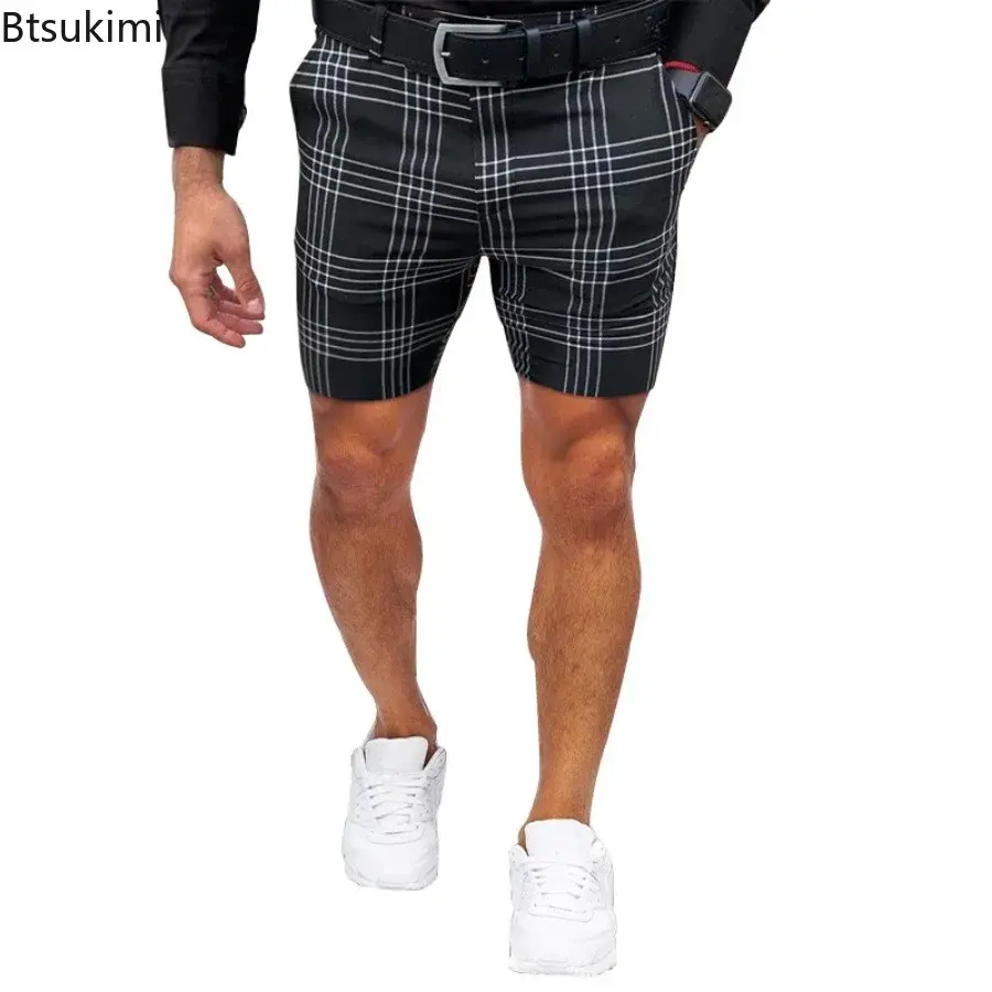 2025 Summer Clothing Men's Fashion Plaid Printing Casual Shorts Business Social All-match Short Trousers Men Straight Leg Shorts