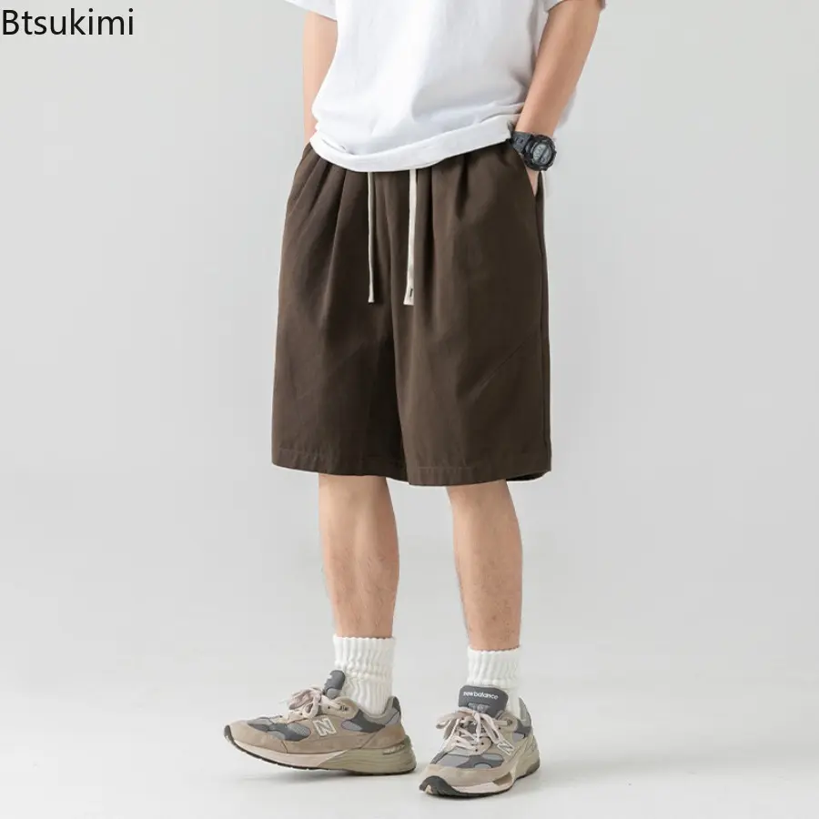 2025 New Men's  Cotton Classic Short Pants Drawstring Summer Elastic Waist Shorts Breathable Lightweight Sweatpants Streetwear