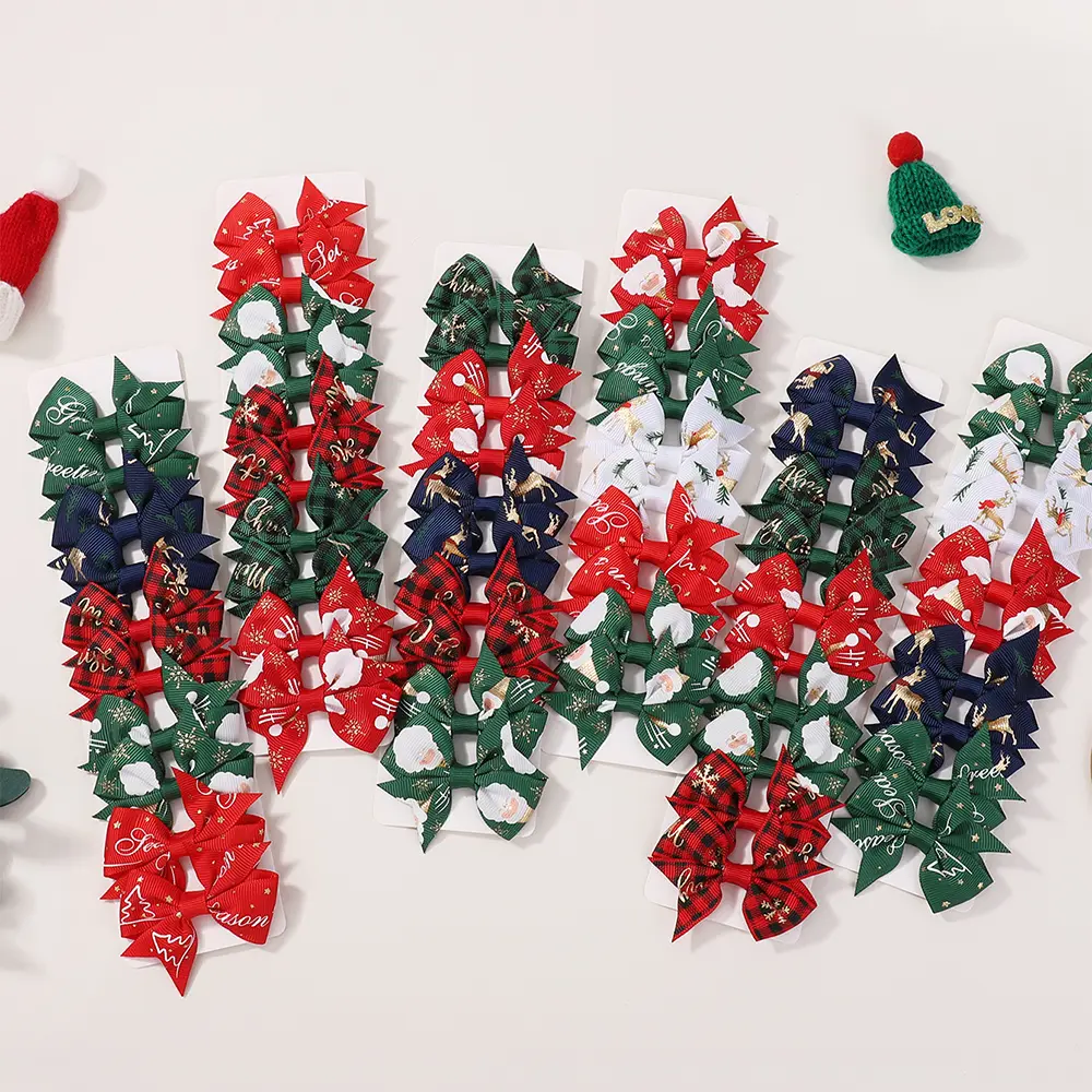 RAINBOW BOWS 10/20pcs Christmas Kids Hairclips Grosgrain Ribbon Bows Hairgripes Christmas Party Children's Bangs Hair Clip Gift