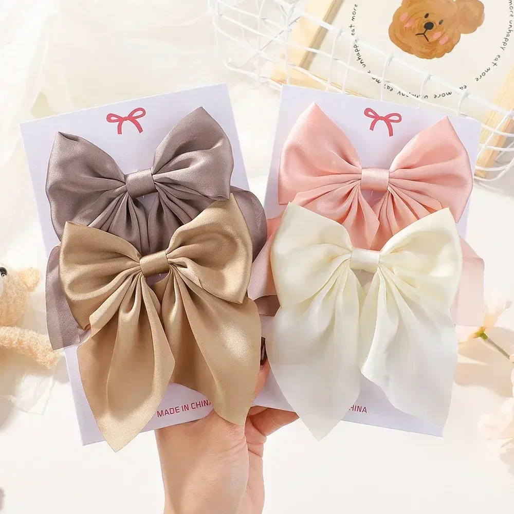 RAINBOW BOWS 4Pcs/lot Solid Bowknot Hair Clips for Girls Ribbon Hairpins Retro Red Black Butterfly Barrettes Hair Accessories