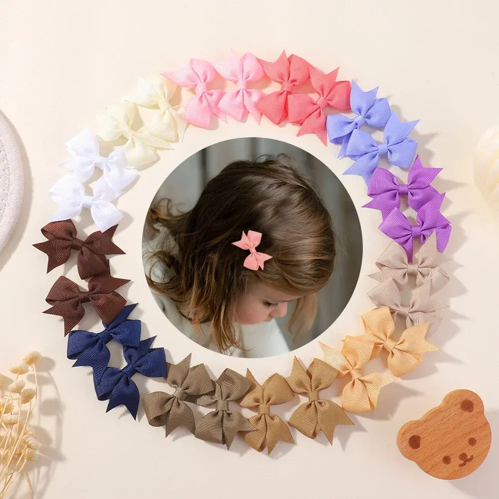 RAINBOW BOWS 40/20Pcs 2.3'' Classical Ribbon Bowknot Hair Clips for Girls Handmade Bows Hairgripes Hair Accessories Wholesale