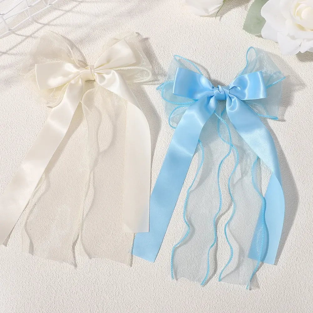 RAINBOW BOWS 1Pcs Elegant Hair Clip for Womens Hairgripe Sweet Yarn Side Stain Bowknot Hairpin Boutique Girls Dress Up Headwear