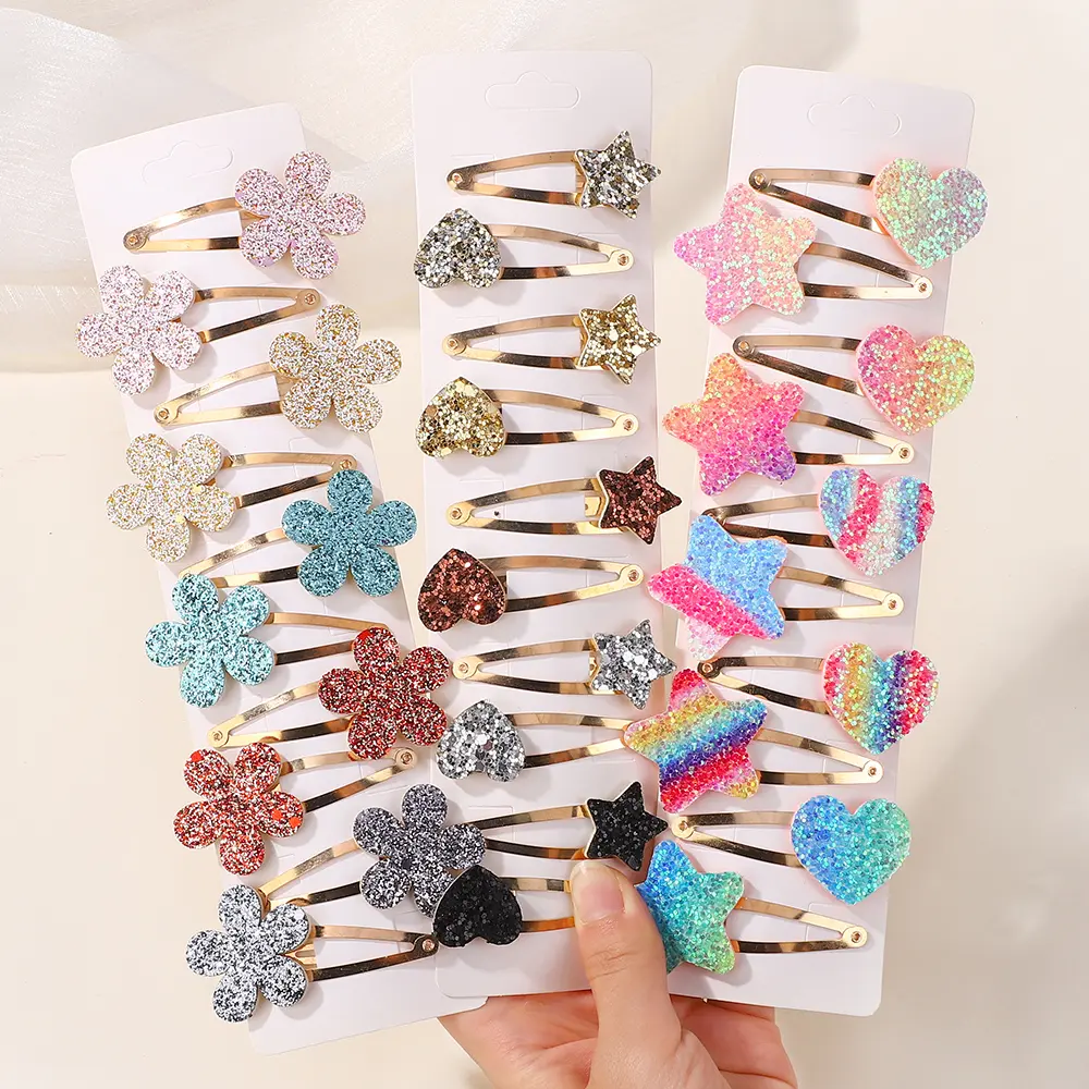 RAINBOW BOWS 16/20Pcs Glitter Heart Star BB Handmade Hair Clips for Girl Hairpins Shining Barrettes Headwear Hair Accessories