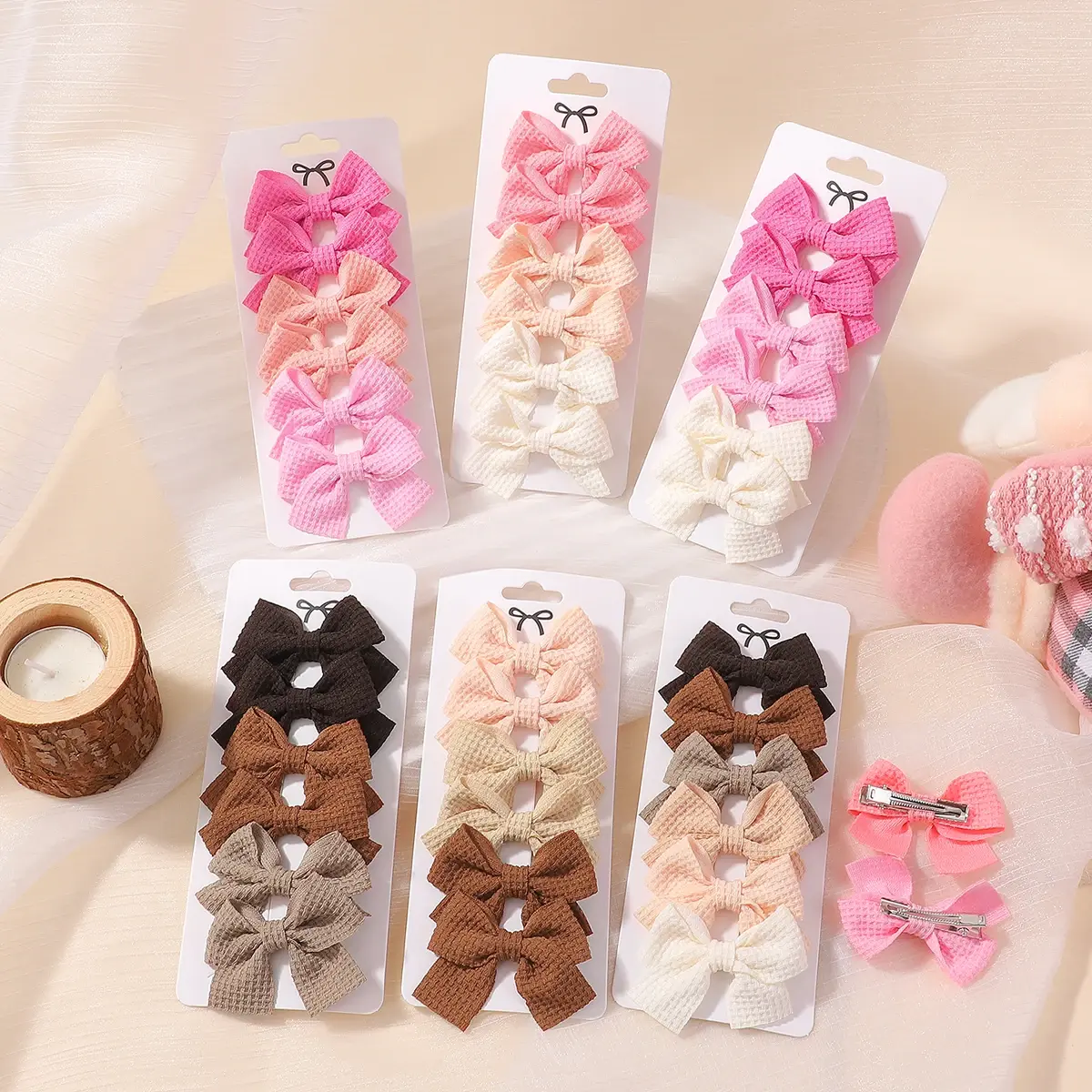 RAINBOW BOWS 6Pcs Cute Solid Ribbon Bowknot Hair Clips for Kids Girls Sweet Bows Hairpin Barrettes Hair Accessories Wholesale