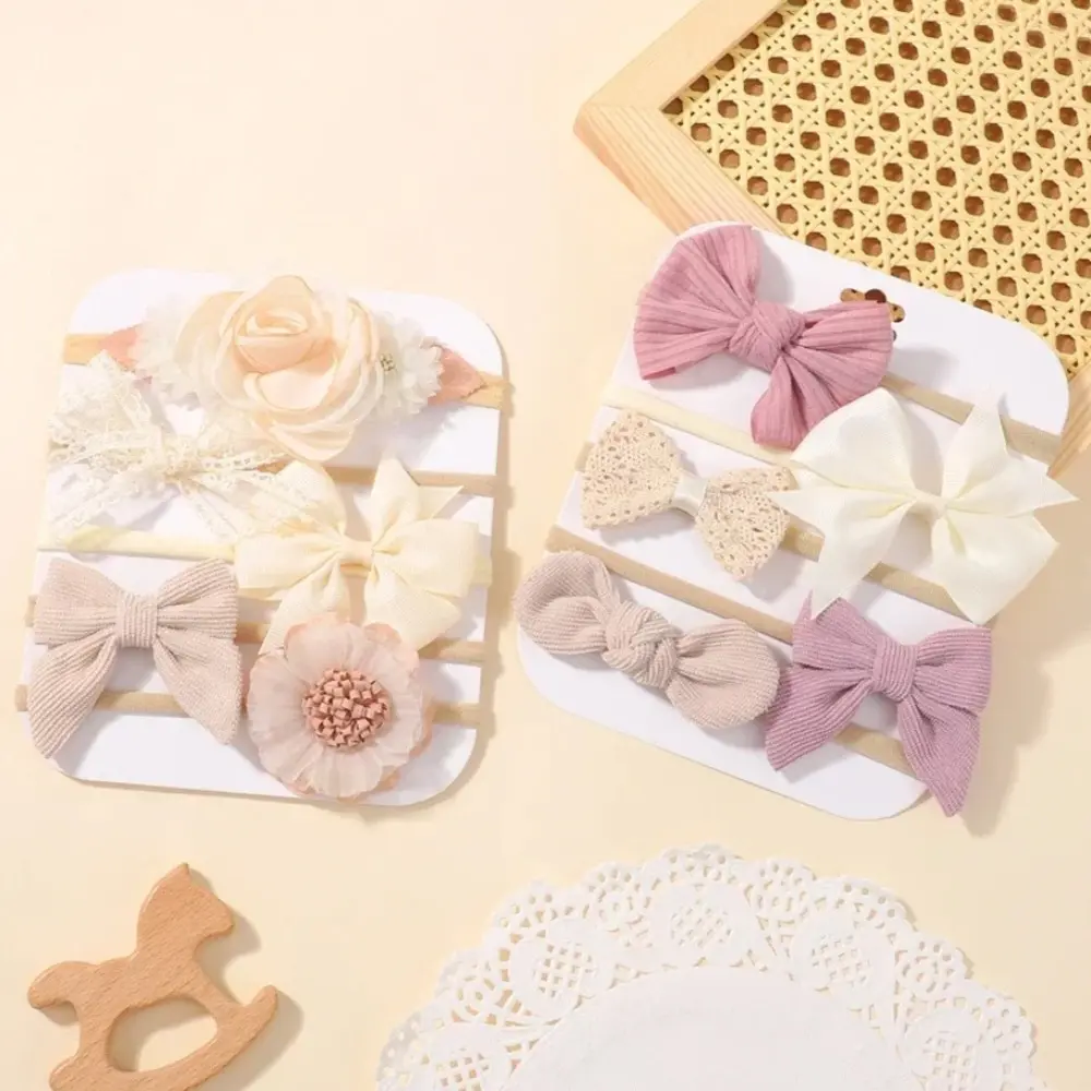 RAINBOW BOWS 5Pcs Baby Flower Lace Bow Headband Elastic Nylon Newborn Head Band for Infant Toddler Soft Hair Accessories Set