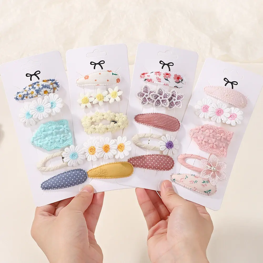 RAINBOW BOWS 5Pcs/Set Girls Boutique Headwear Hair Clip Embroidered Printing Barrette Fresh Daisy Hairpin Kids Hair Accessories