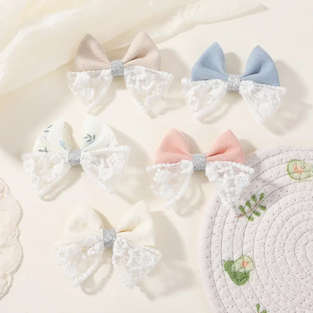 RAINBOW BOWS 2Pcs/lot Sweet Lace Bowknot Hair Clip for Kids Fashion Denim Blue Hairpin Hairgripes Girl Party Hair Accessories