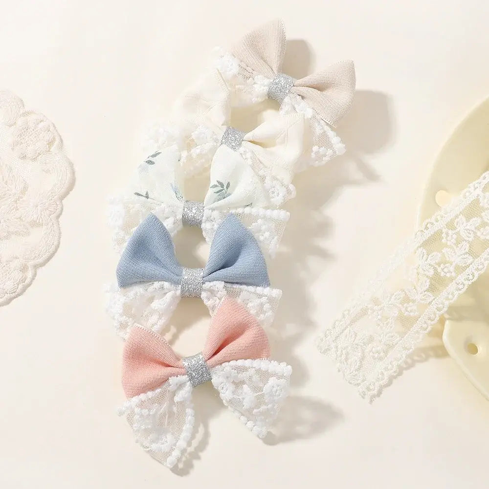 RAINBOW BOWS 2Pcs/lot Sweet Lace Bowknot Hair Clip for Kids Fashion Denim Blue Hairpin Hairgripes Girl Party Hair Accessories