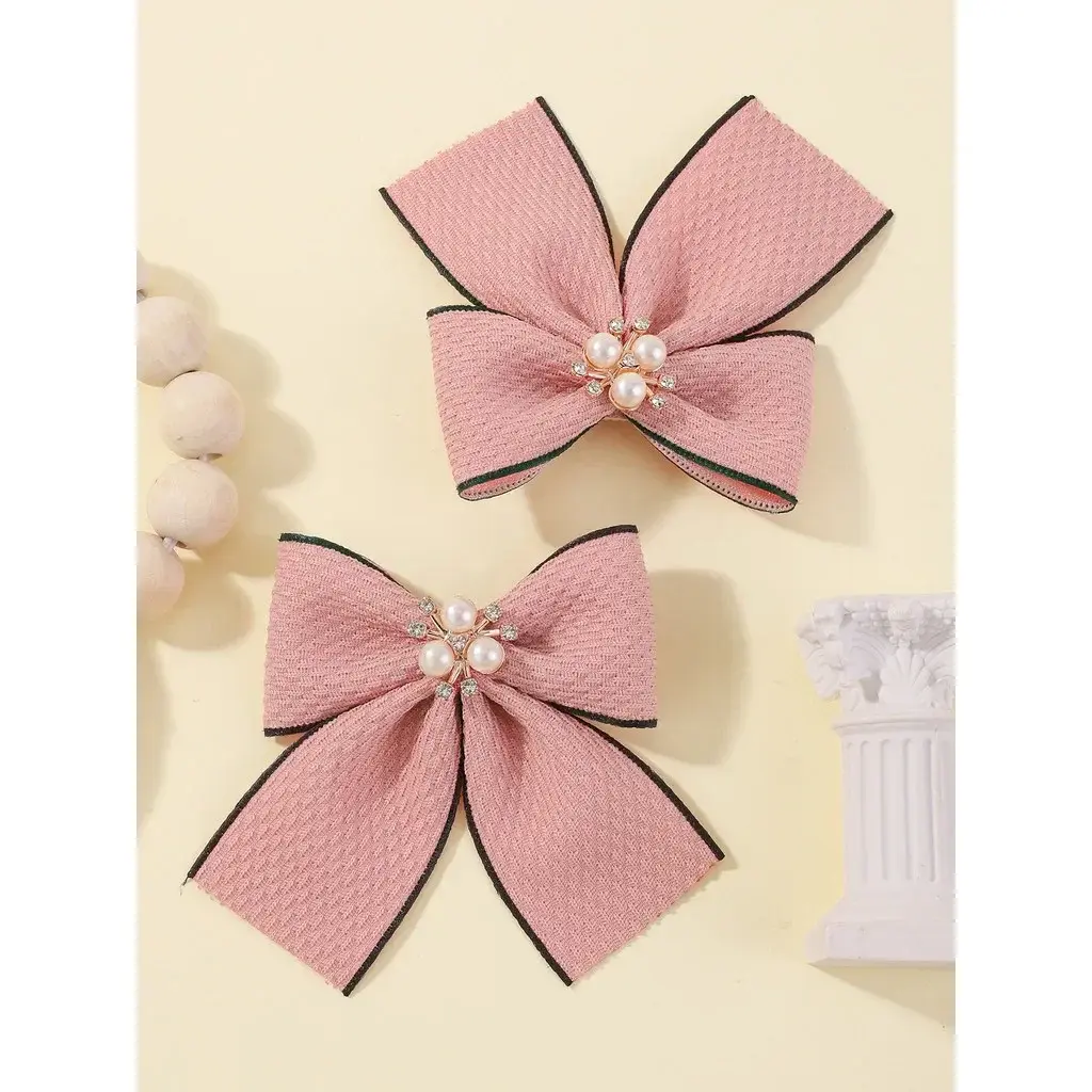 RAINBOW BOWS 2Pcs Houndstooth Bowknot Hairclip for Girls Classic Plaid Pattern Nylon HairgripesTemperament Pearl Hair Accessory