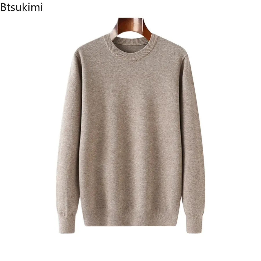2025 Autumn Winter Men Round Neck Long Sleeve Sweater Solid Color Knitted Pullover  Basis Loose Casual Business Knitting Sweater