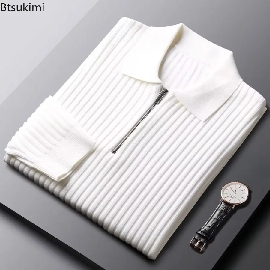 2025 New Men's Autumn/Winter Sweaters Retro Lapel Knitted Pullovers Solid Color Half Zipper Warm Long Sleeve Knitted Sweater