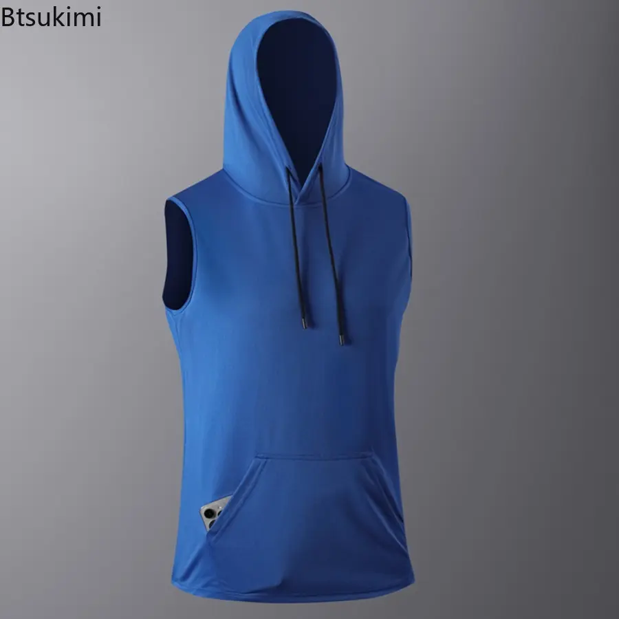 Men's Quick-Dry T-Shirt Sports Streetwear Fashion Hoodie Tank Top Summer Solid Color Sleeveless Sports and Fitness Vest for Men