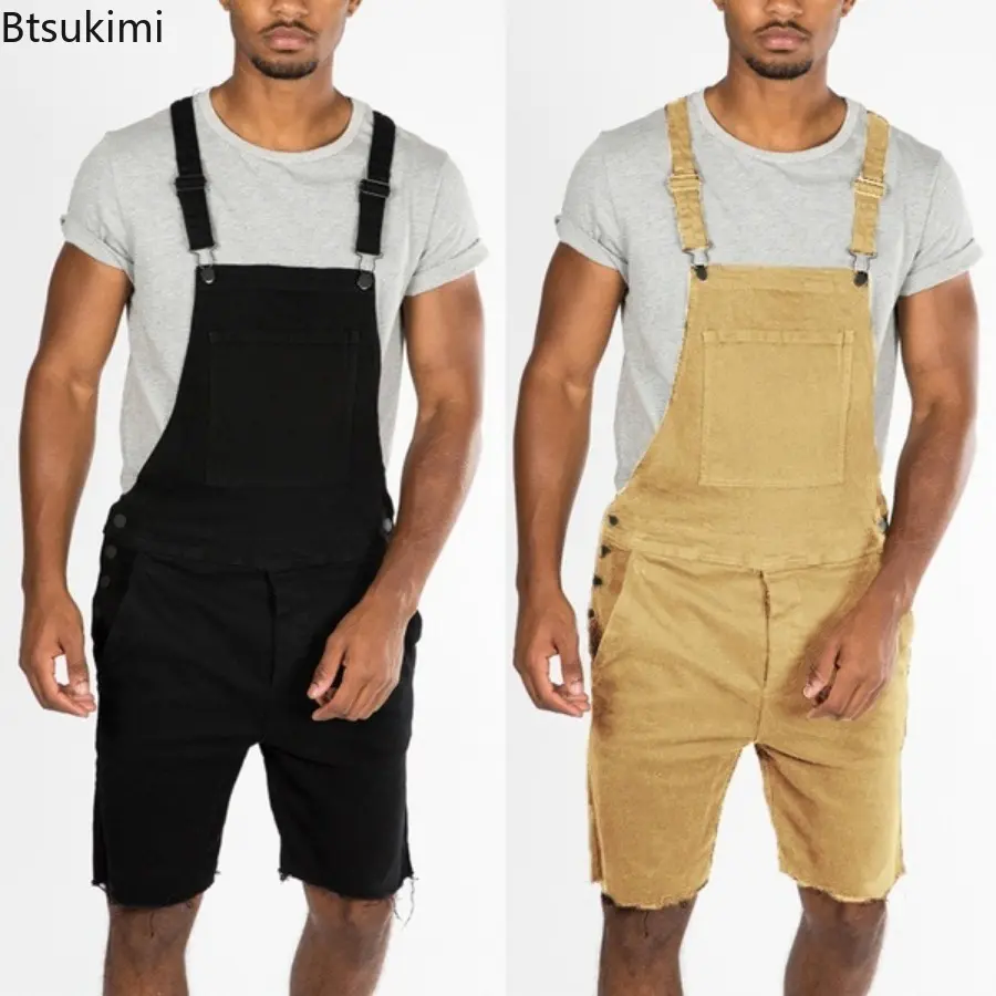 New 2025 Vintage Casual Sling Jeans for Men Fashion Overalls Cargo Pants Men's Solid Slim Strap One Piece Denim Shorts Jumpsuits