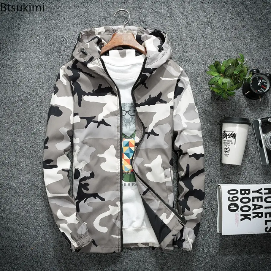 Fashion New Men's Personalized Camouflage Hooded Jacket Spring Autumn Outdoor Loose Casual Hoodies Coats Men Outerwear Oversized