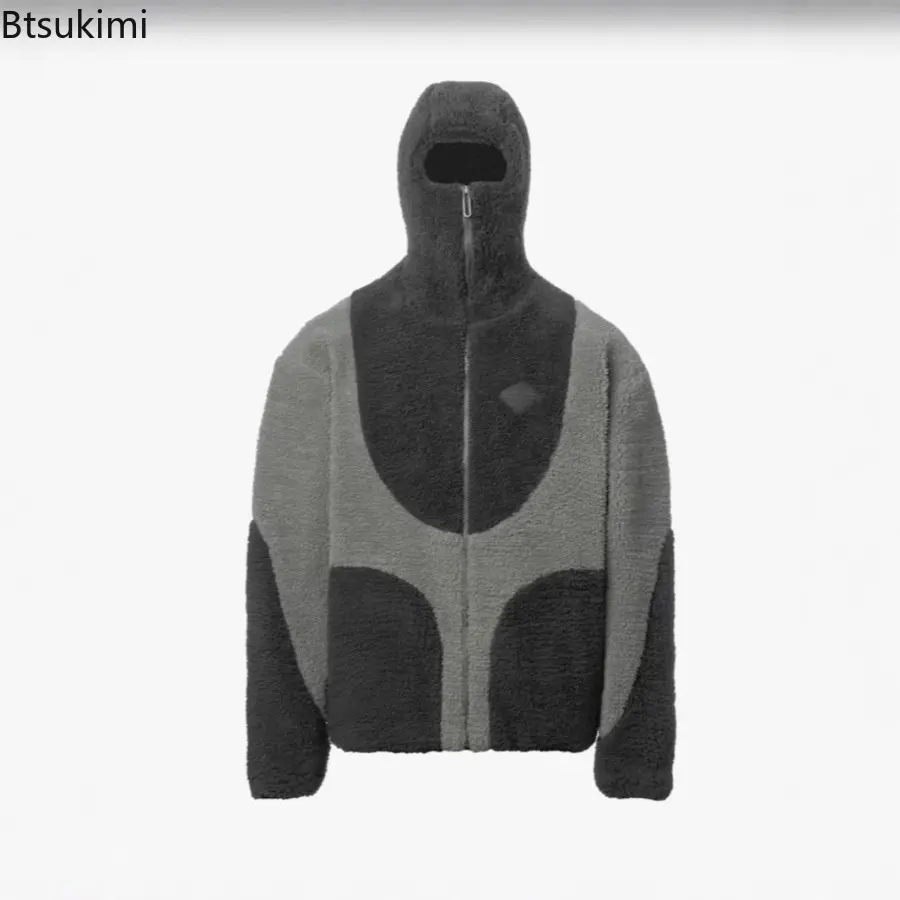 2025 Winter Men's Lamb Fleece Hooded Jacket Solid Color Loose Thick Warm Jacketcoat Fashion Casual Outdoor Windproof Warm Jacket