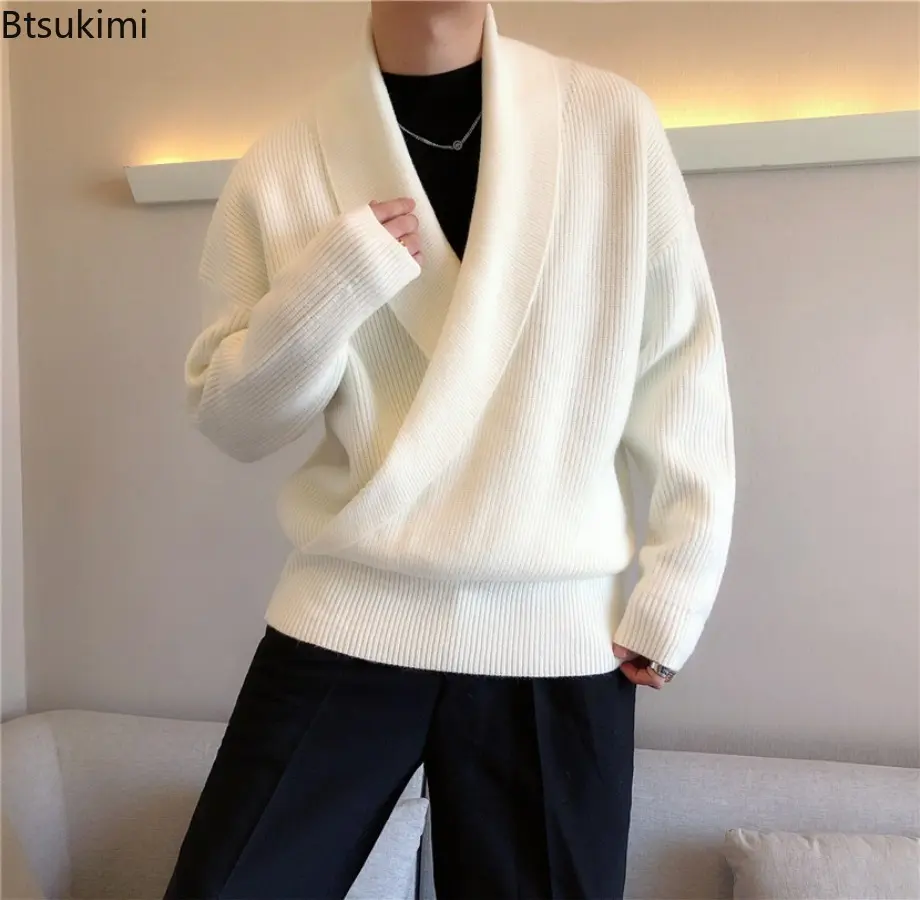 Mens Sweaters Autumn Winter Fashion Big V-neck Hangs Personality Knitted Sweater Men's Casual Loose Pullovers Sweaters Male Coat