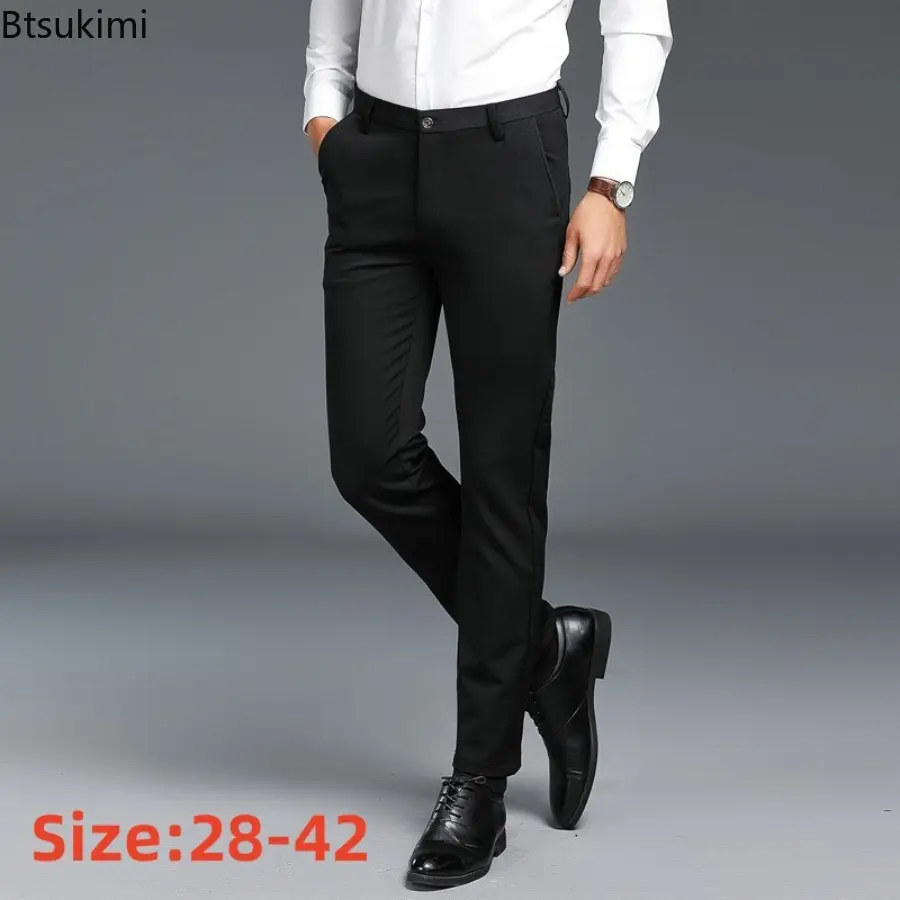 2025 Brand New Men's Fashion Solid Slim Business Casual Trousers Elastic Breathable Formal Suit Pants for Men Large Size 28-42