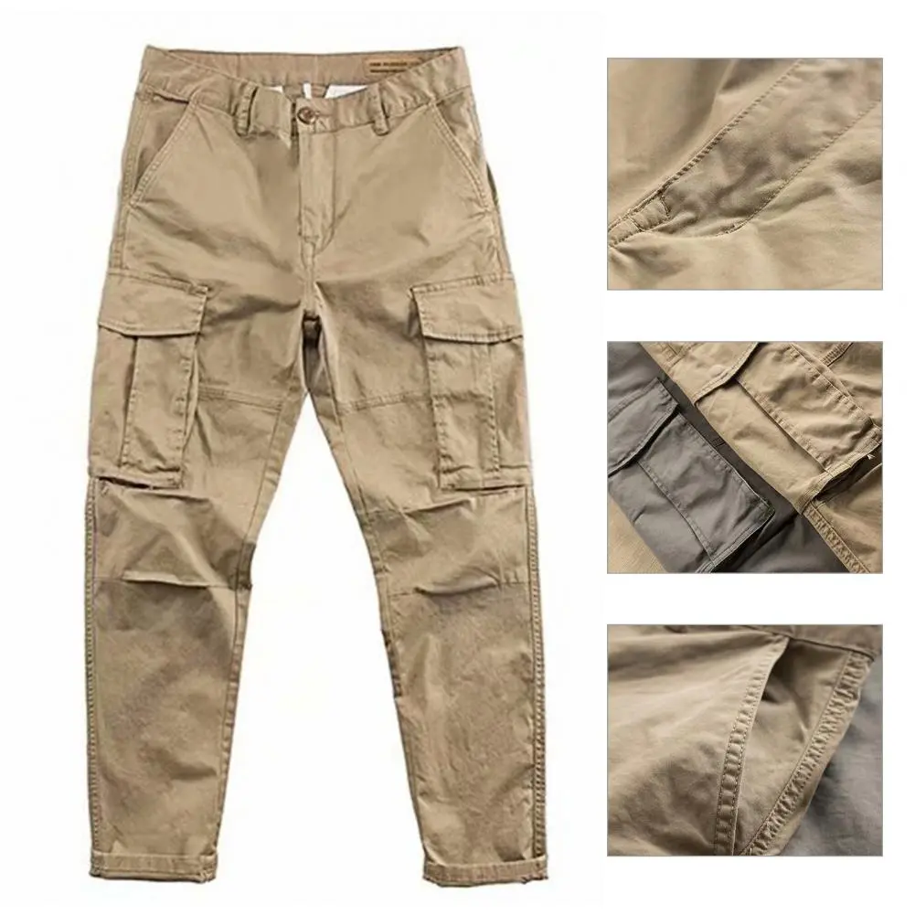 Casual Cargo Pants Multi Pockets Straight Men Pants Solid Color Deep Crotch Leisure Spring Trousers for Daily Wear