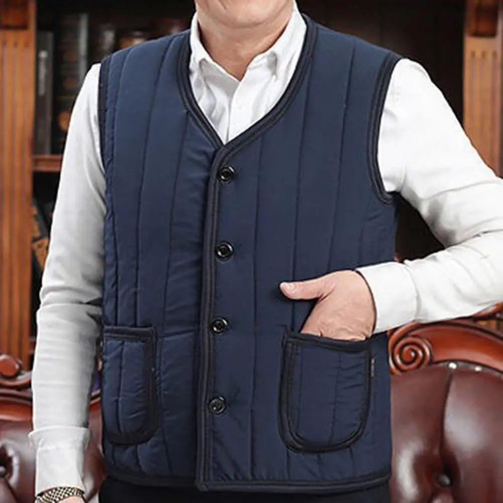 Stylish Vest Outwear Winter Coat Solid Color Thermal Side Pockets Winter Vest