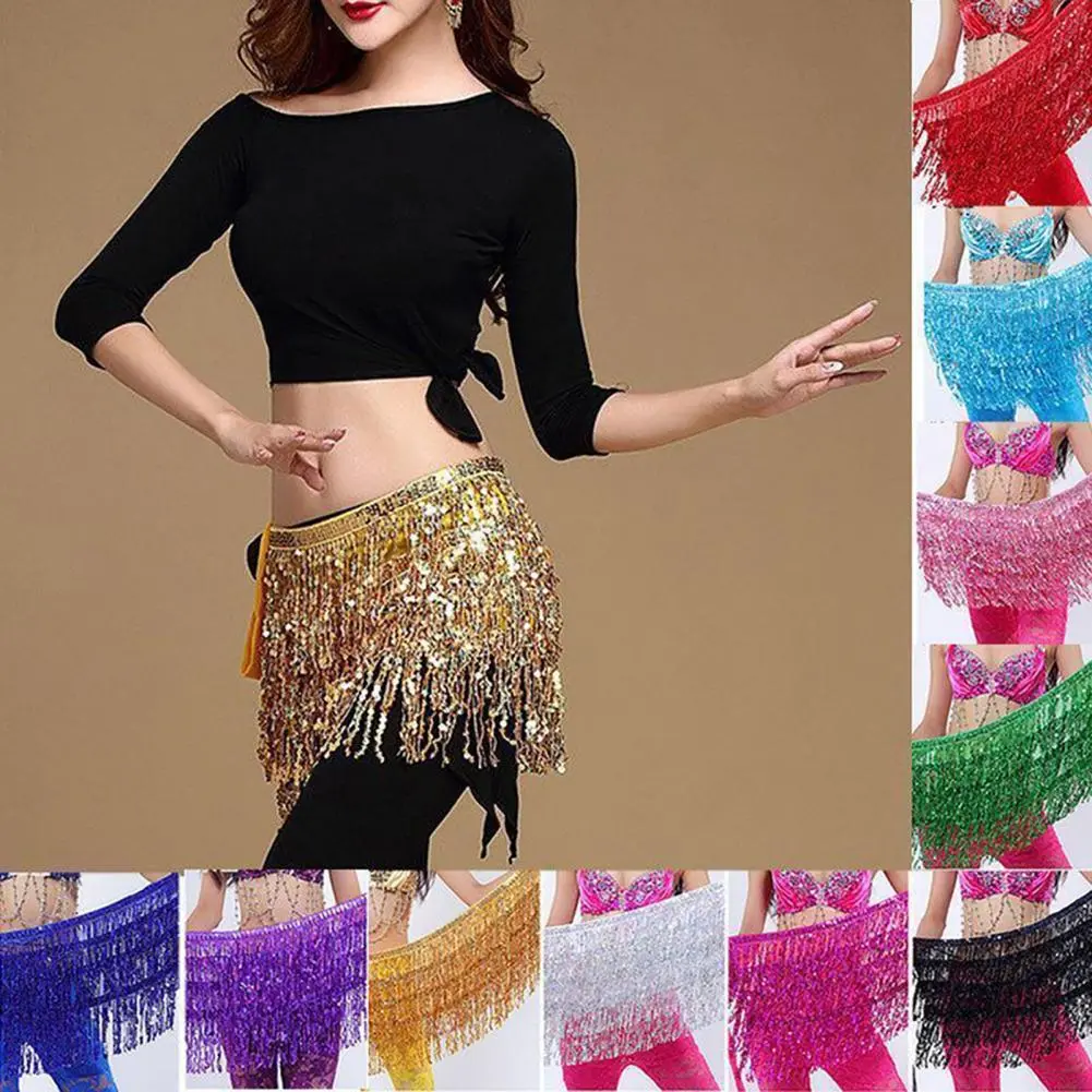 Sequin Wrap Skirt Dance Accessory Belly  Scarf Comfortable Adding Flair Women Sequins Tassel Skirts Shorts Booty Dance