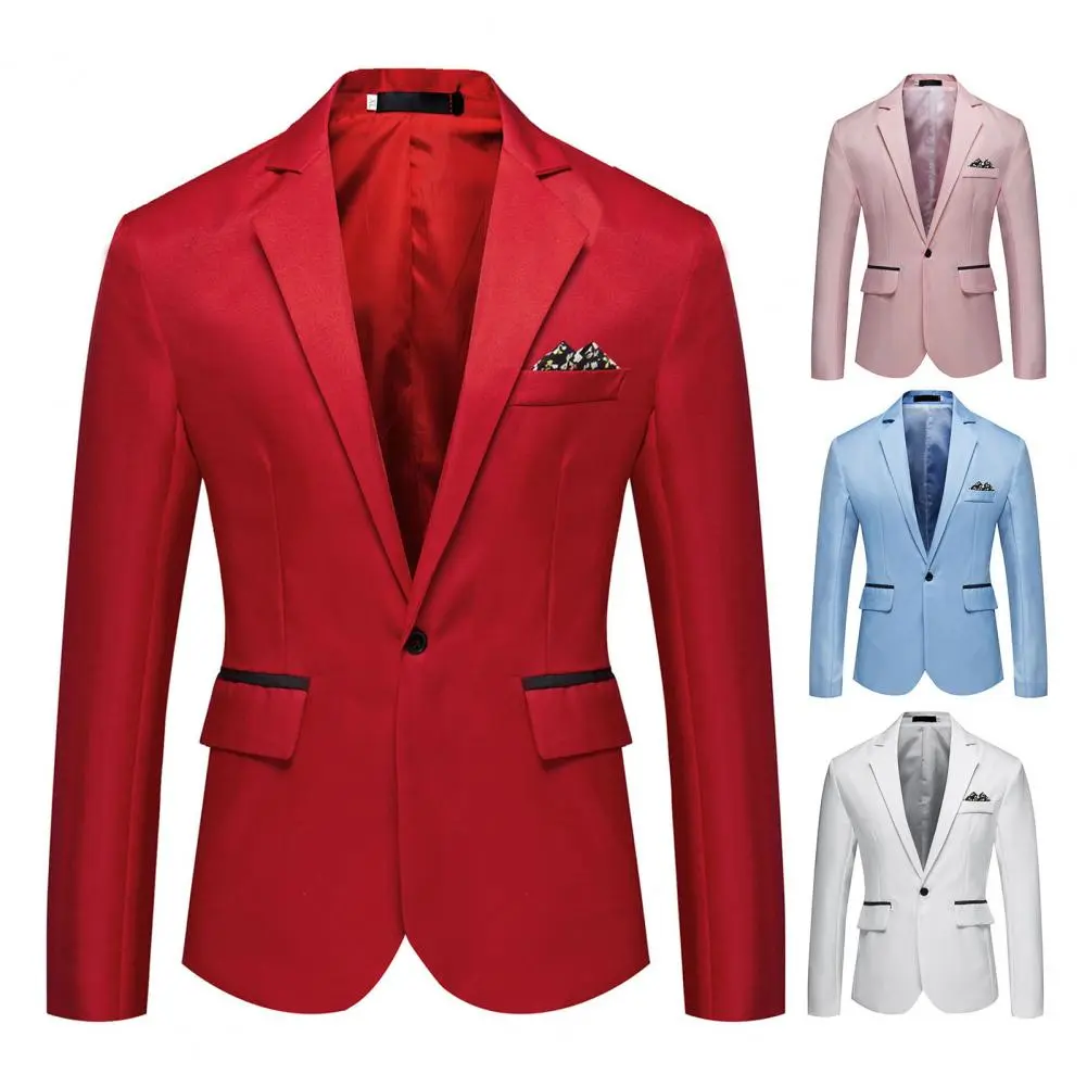 Men Formal Business Style Slim Fit Single Button Suit Jacket Solid Color Lapel Satin Groom Wedding Banquet Men Suit Coat