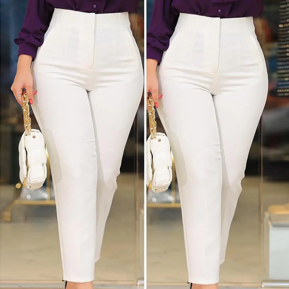 Stylish Women Trousers Anti-Shrink Office Pants Ninth-Length Workwear Casual Loose Office Lady Trousers